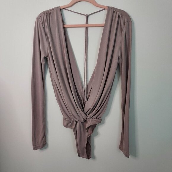 Honey Belle Tops - Honey Belle Long Sleeve Plunge Bodysuit